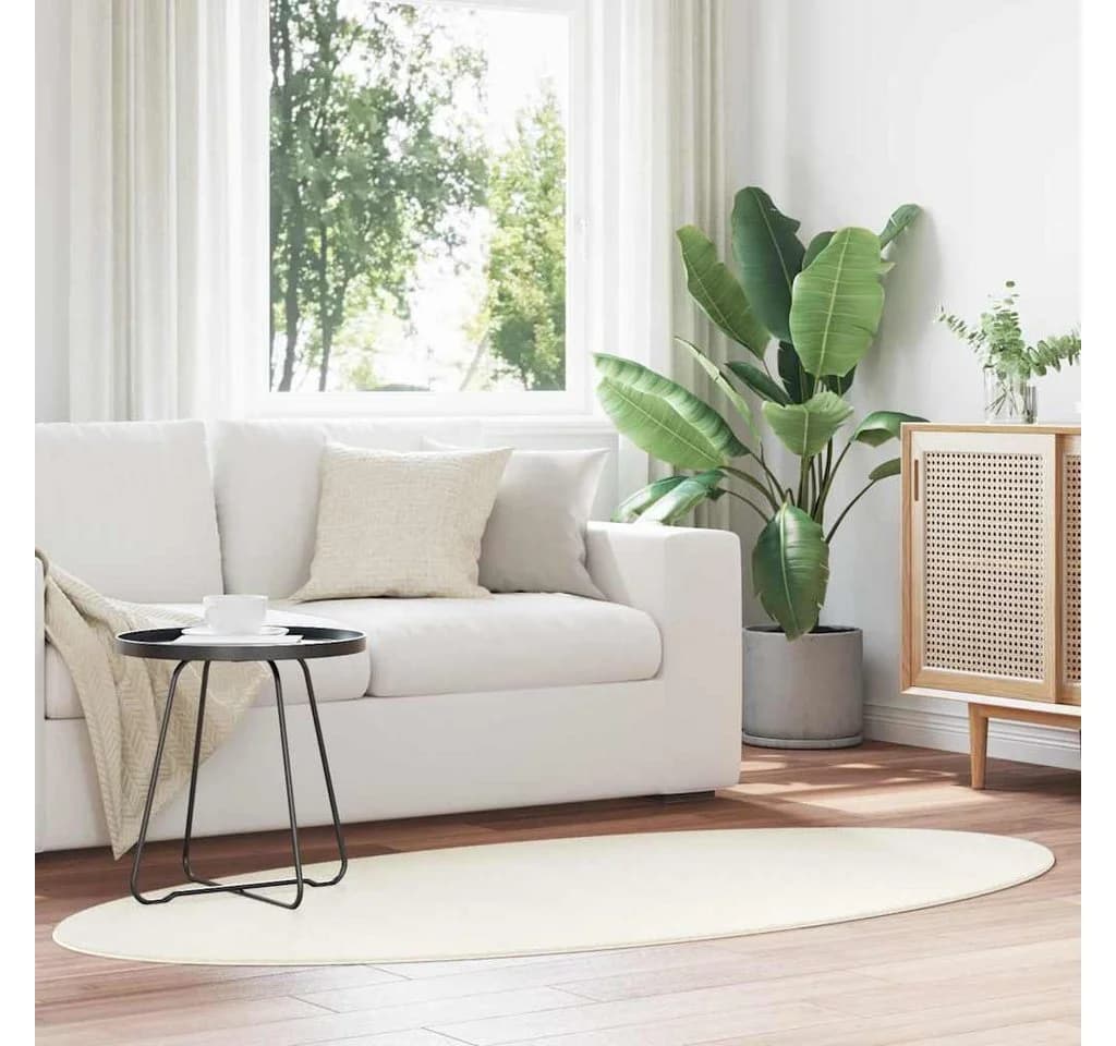 vidaXL Teppich Bereichsteppiche Oval HUARTE Creme 120 x 170 cm