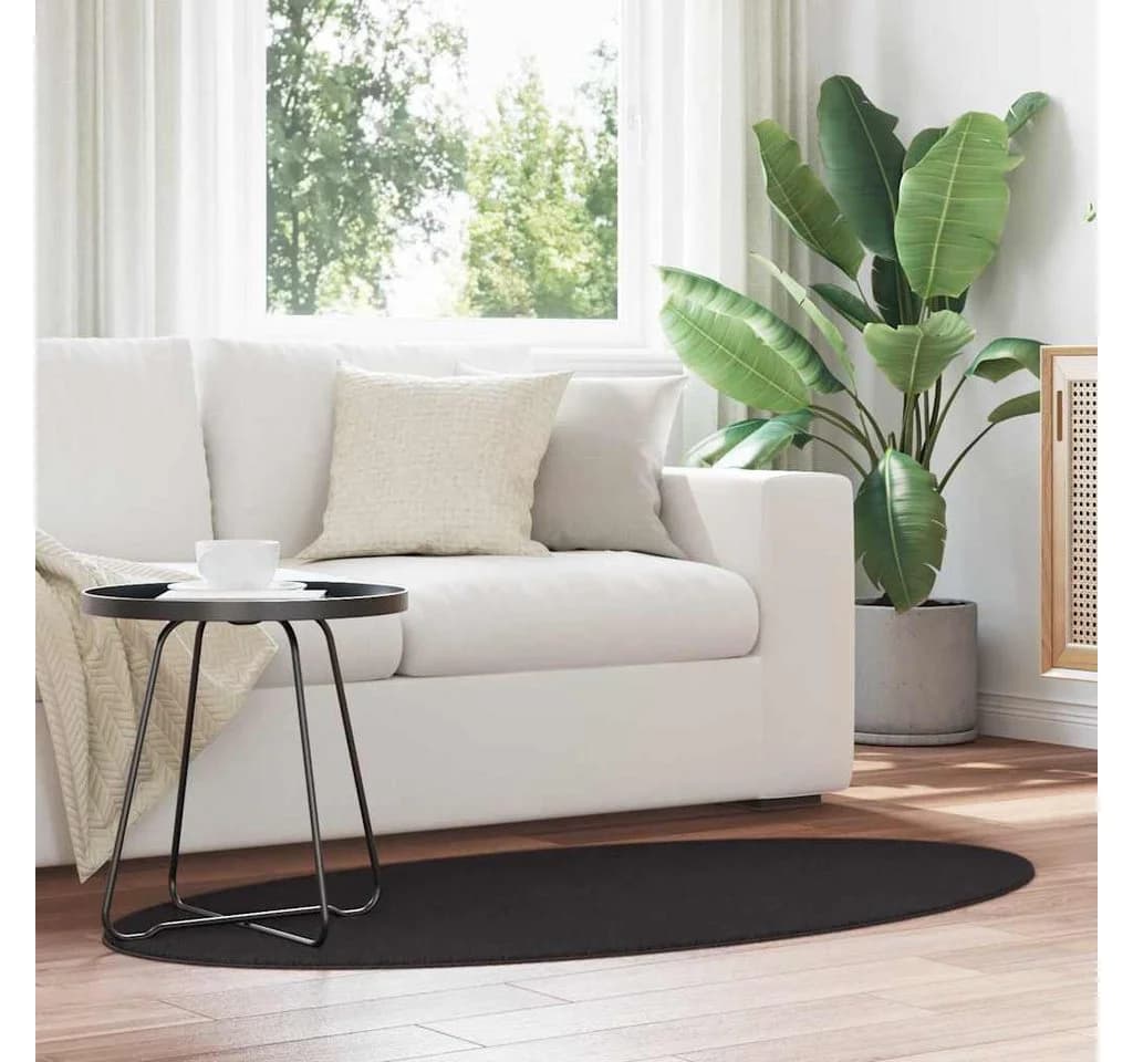 vidaXL Teppich Bereichsteppiche Oval HUARTE Schwarz 150 x 80 cm 100 % Polyester