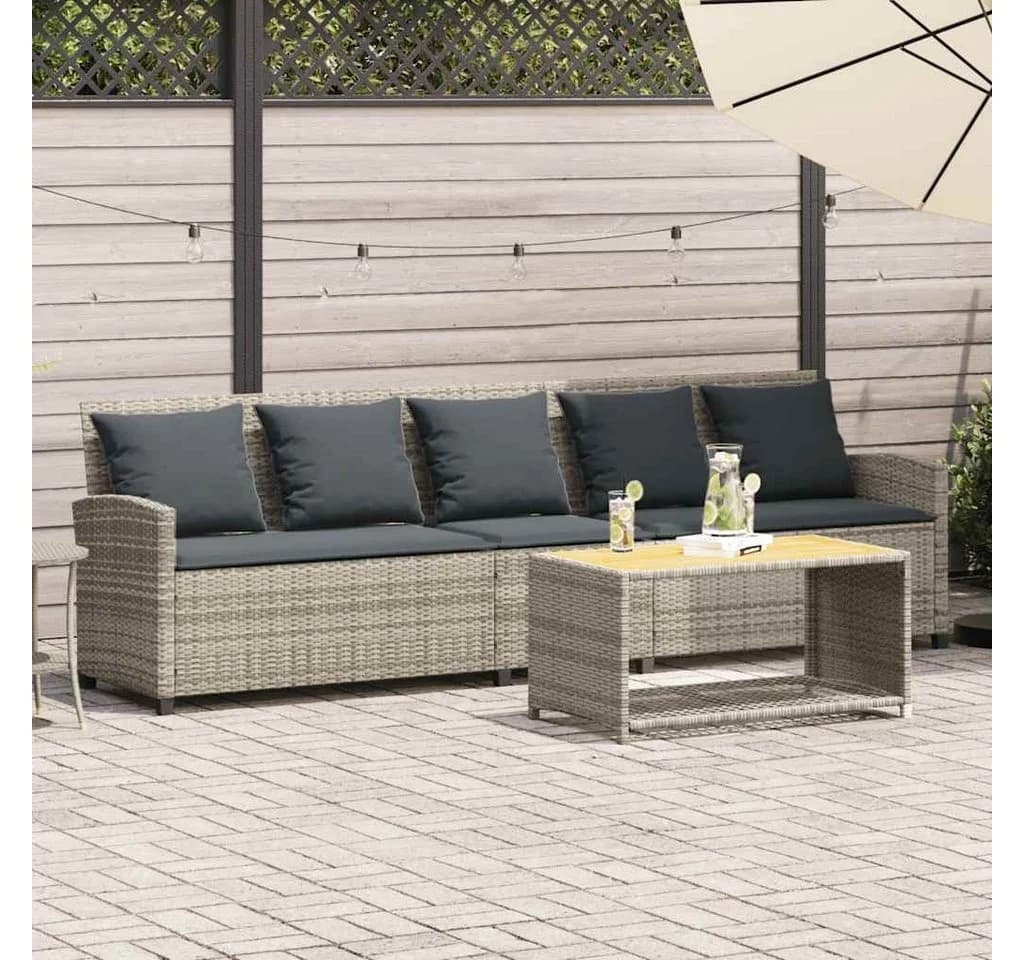 vidaXL Gartenlounge-Set 5-Sitzer Hellgrau Poly Rattan mit Kissen
