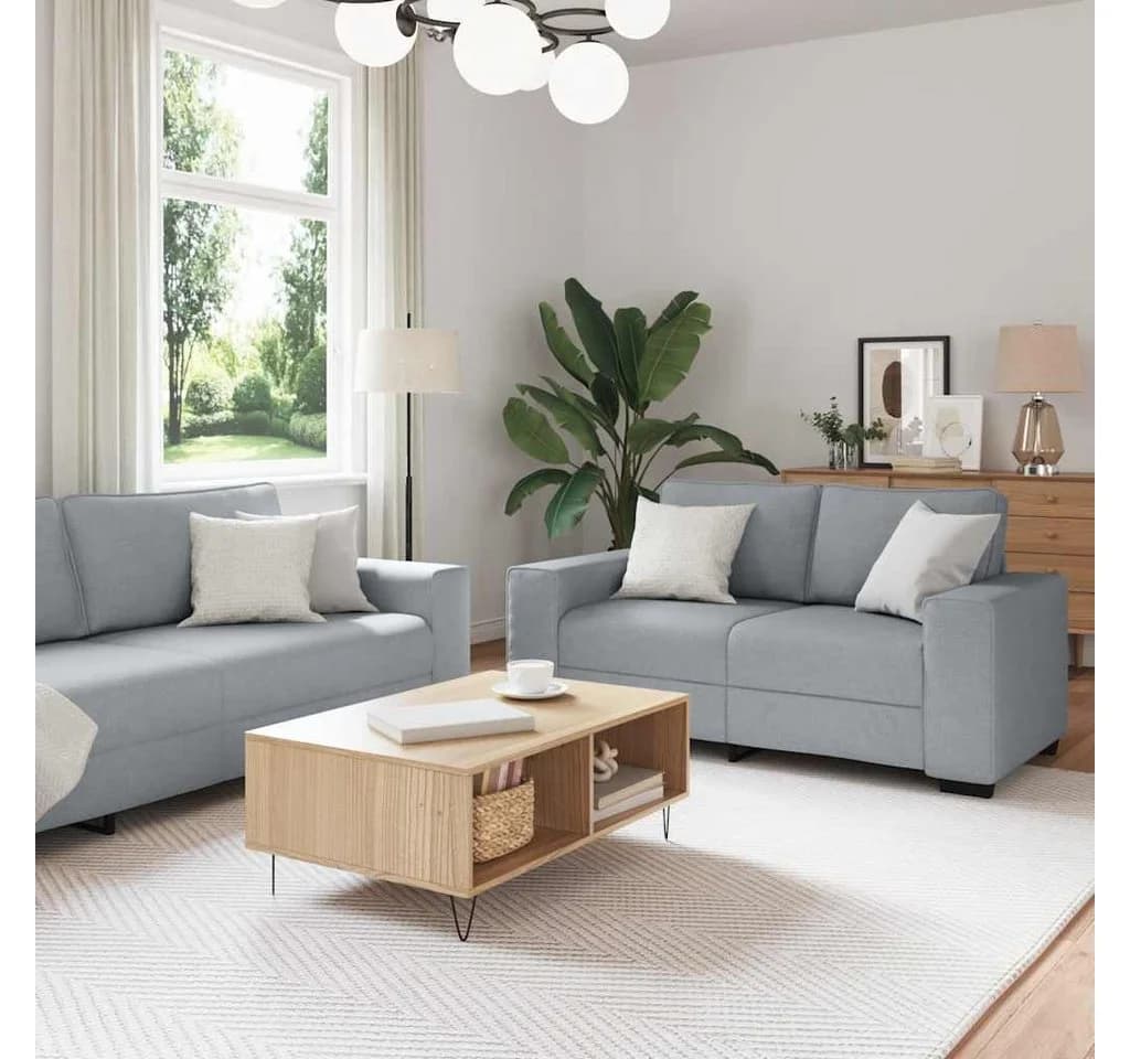 vidaXL Sofa 3-tlg. Sofagarnitur Hellgrau Stoff
