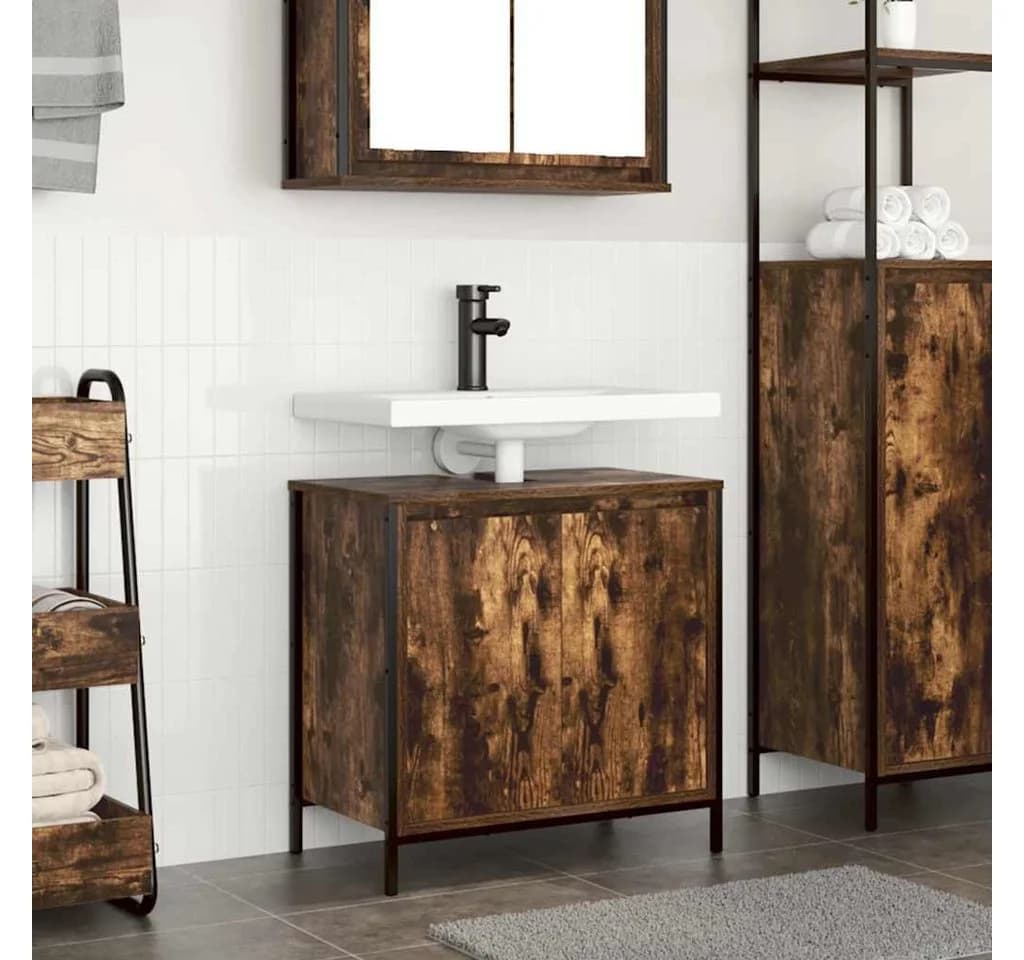 vidaXL Badezimmerspiegelschrank Räuchereiche mit Unterschrank