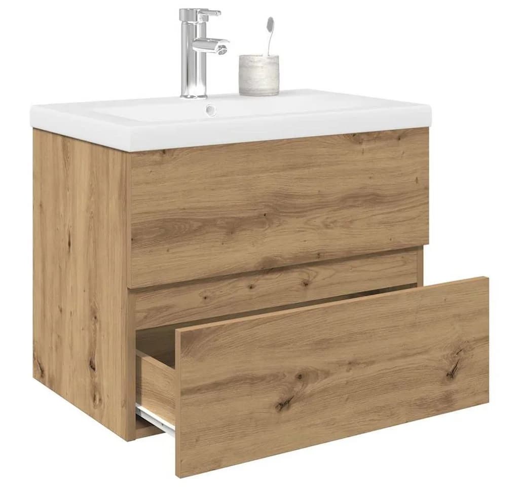 vidaXL Badezimmerschrank mit Einbaubecken und Wasserhahn Weiß/Artisan-Eiche