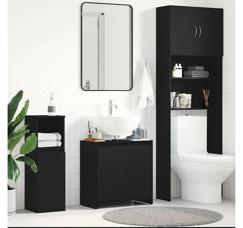 vidaXL Badschrank Schwarz Eichen-Optik mit Waschbecken-Loch
