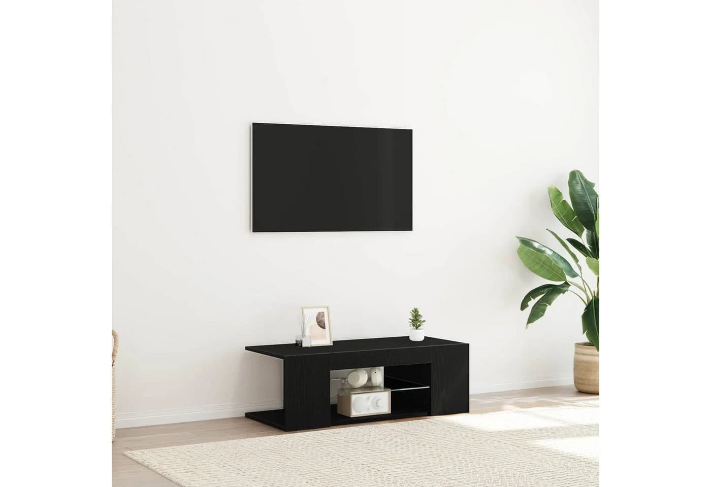 vidaXL TV-Schrank Schwarz Eichen-Optik mit LED-Beleuchtung