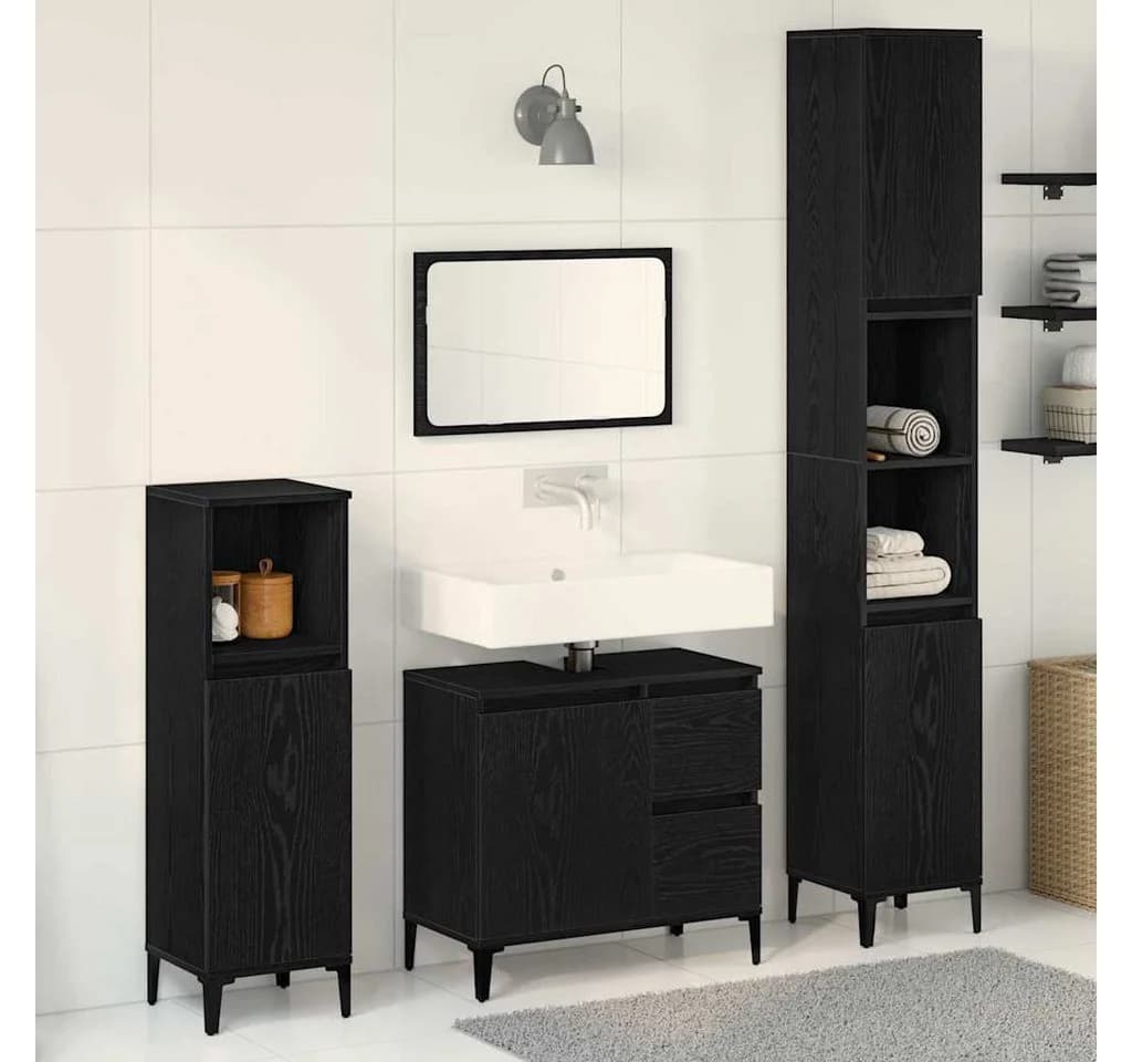 vidaXL Badezimmer-Set Wandmontiert 3 pcs Schwarz Eichen-Optik