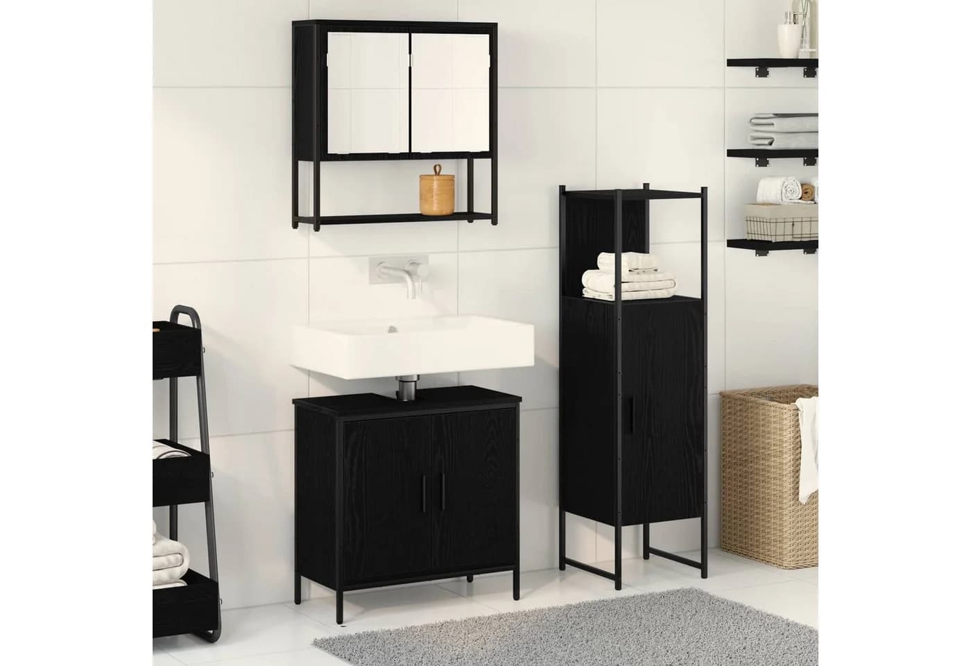 vidaXL Badezimmer-Set 3-tlg. Schwarz Holzwerkstoff