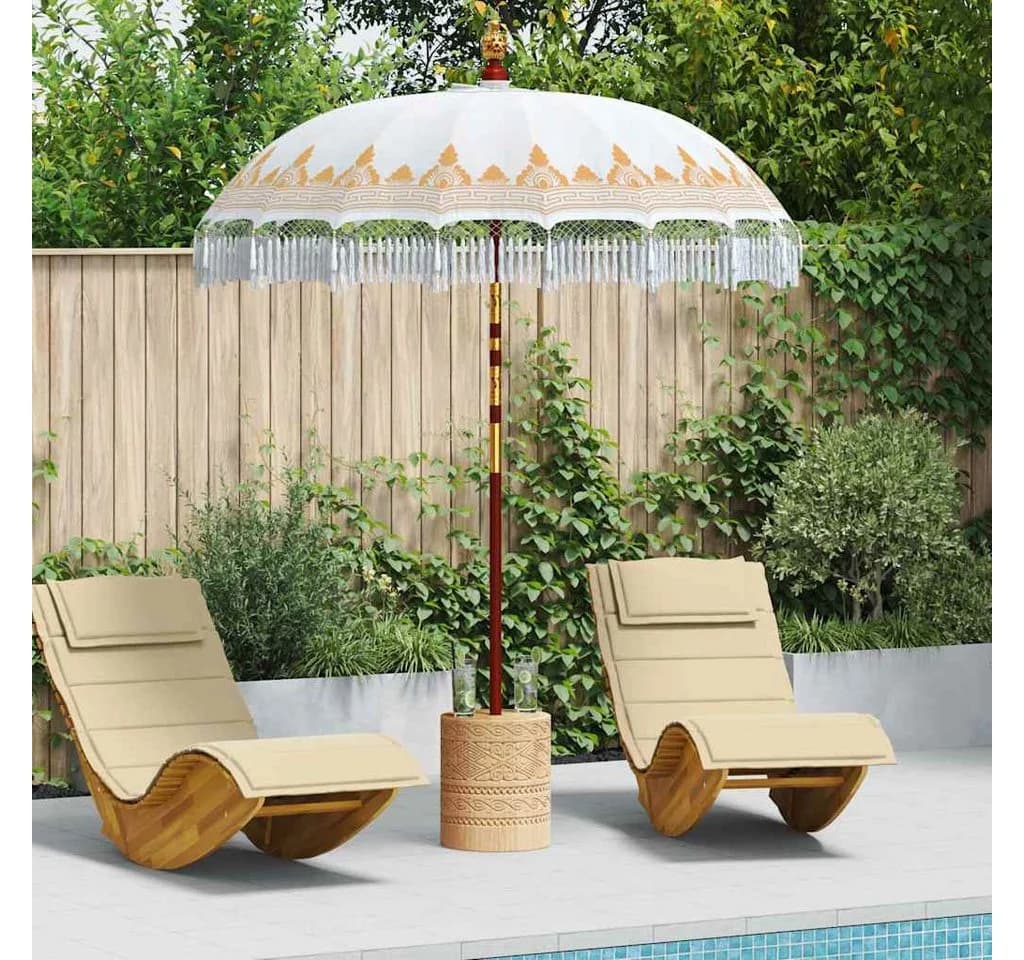 vidaXL Balinesischer Sonnenschirm Creme Holz Bambus