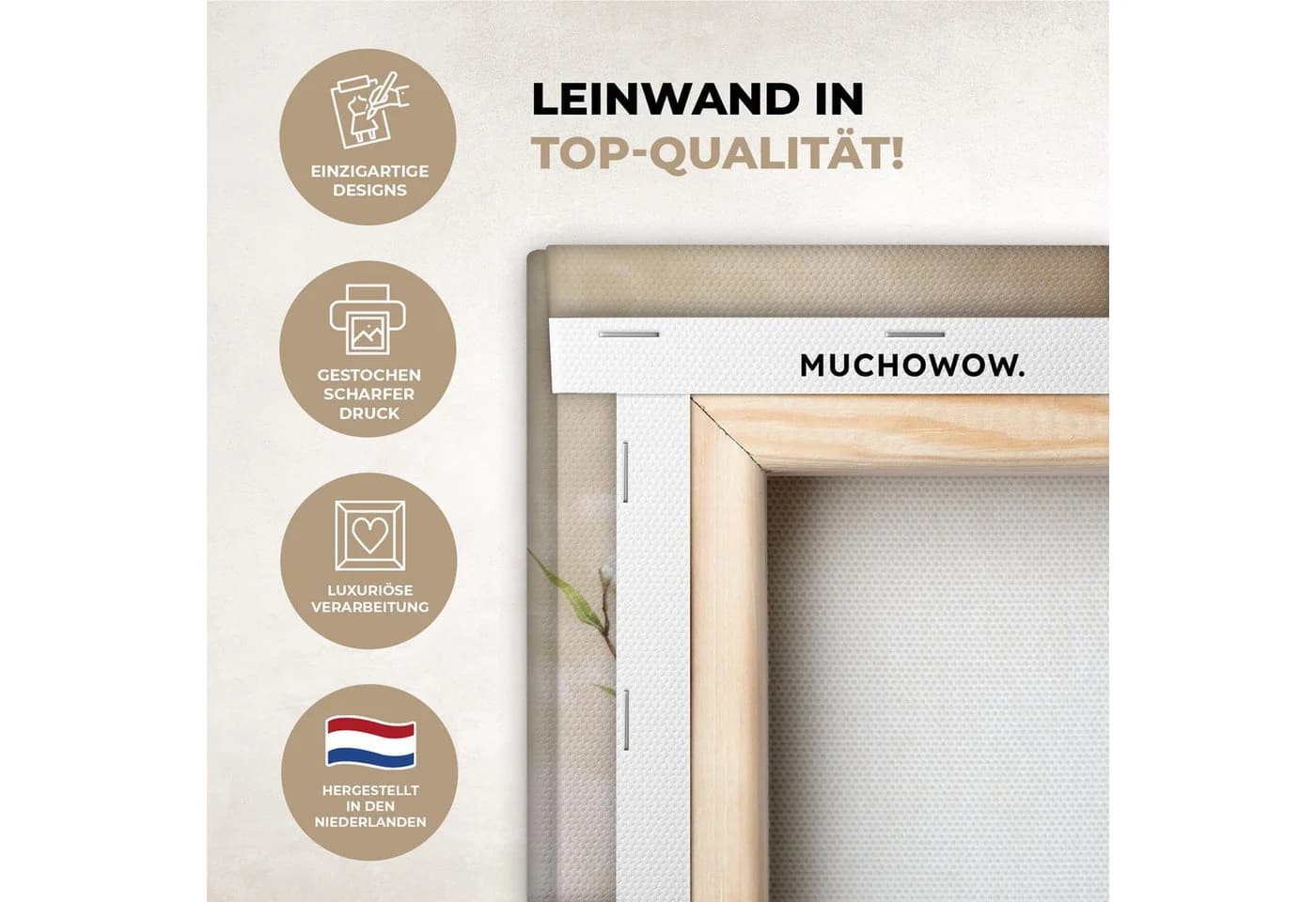 OneMillionCanvasses® Leinwandbild Blumen Vase Beige Weiß