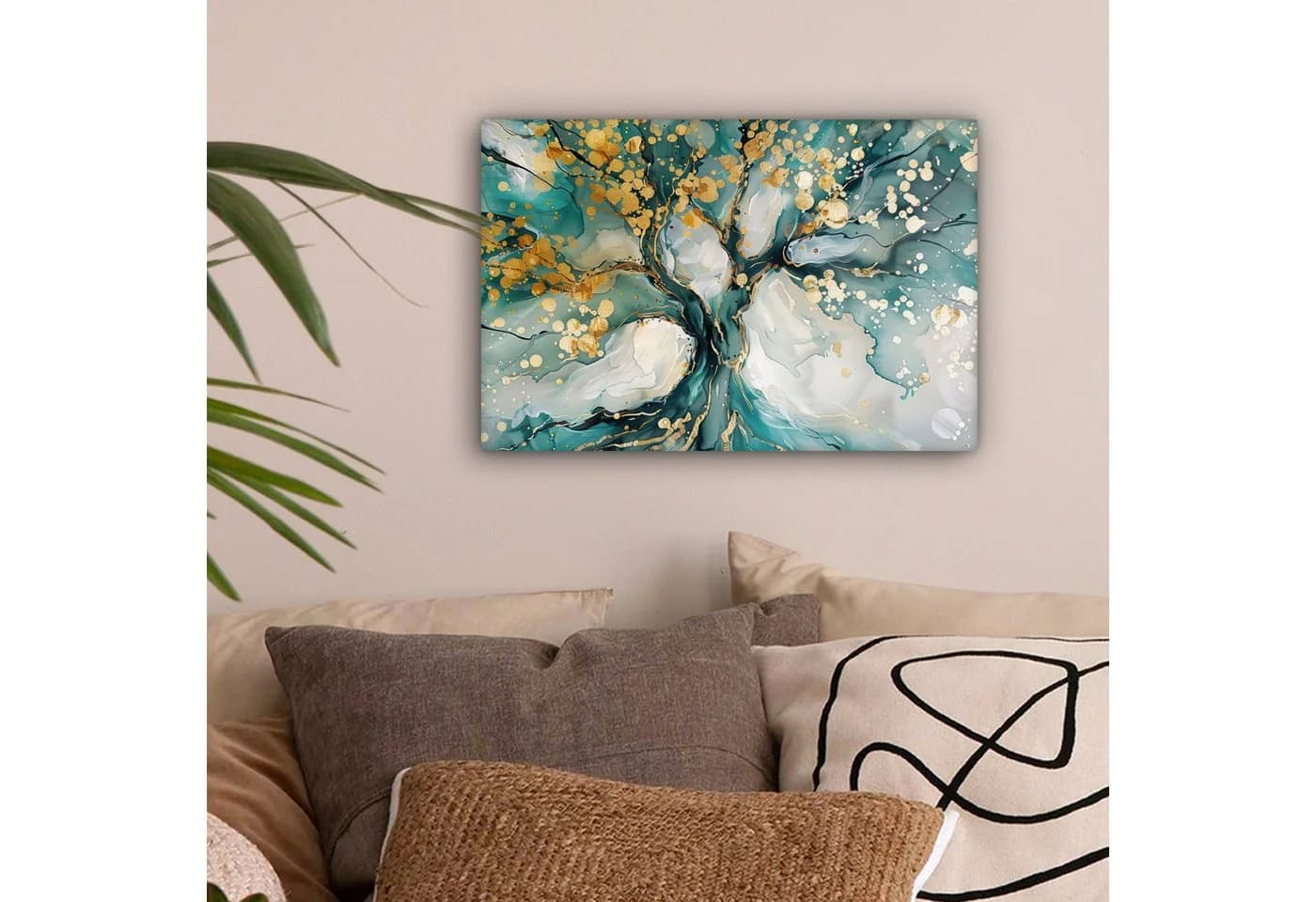 OneMillionCanvasses® Leinwandbild Baum Türkis Gold Modern