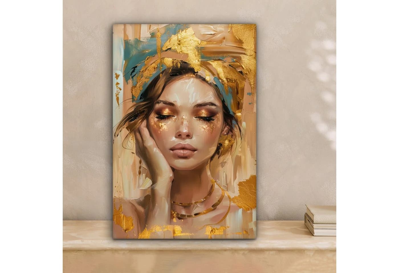 OneMillionCanvasses® Leinwandbild Frau Porträt Gold Blau