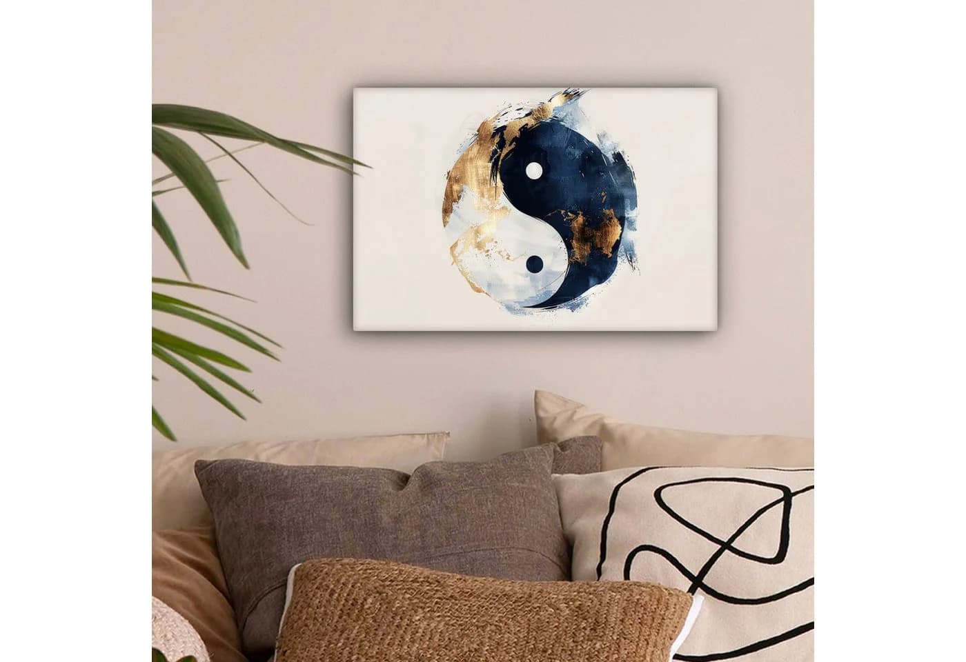 OneMillionCanvasses® Leinwandbild Yin Yang Abstrakt Schwarz Weiß Gold Fotodruck