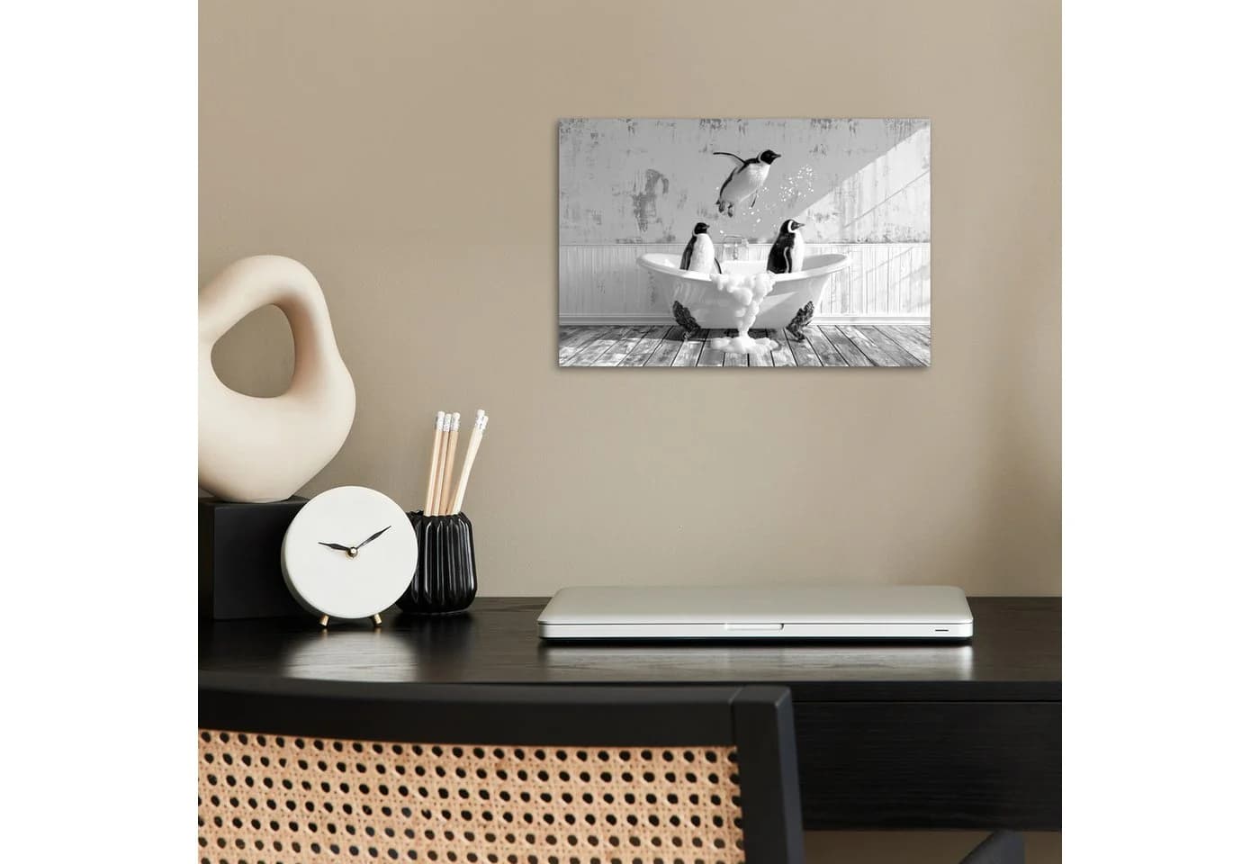 MuchoWow Poster Pinguine Vintage Schwarz-Weiß 30x20 cm