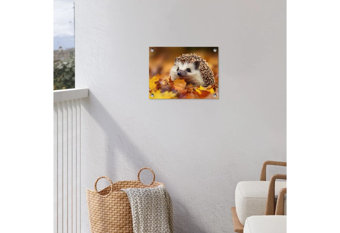 OnlyWow Gartenposter Igel Wald Herbstlaub PVC