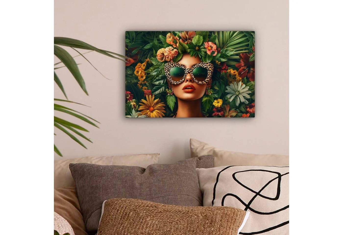 OneMillionCanvasses® Leinwandbild Frau Pantherdruck Dschungel 30x20 cm