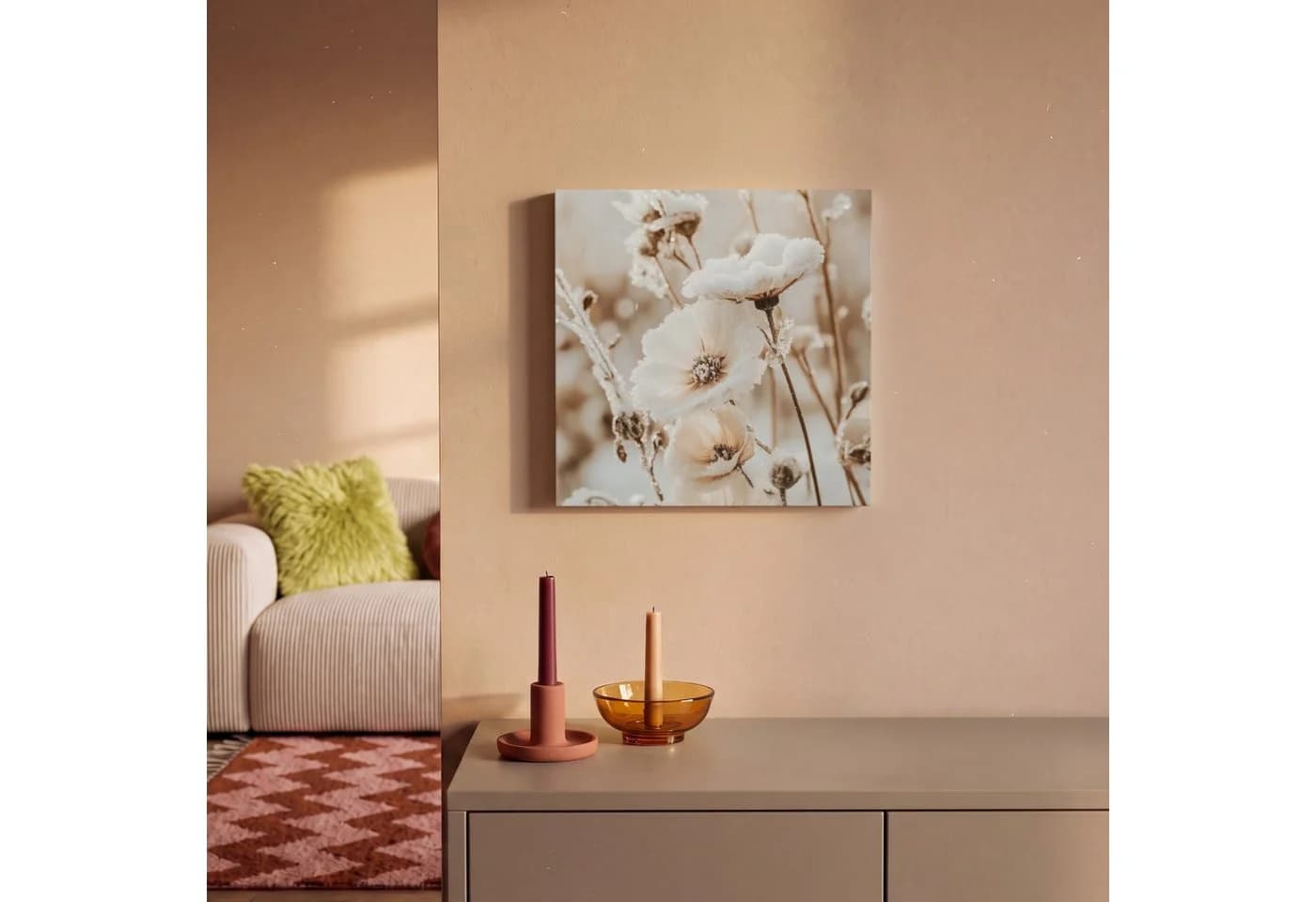 OneMillionCanvasses® Leinwandbild Blumen Winter Beige/Weiß