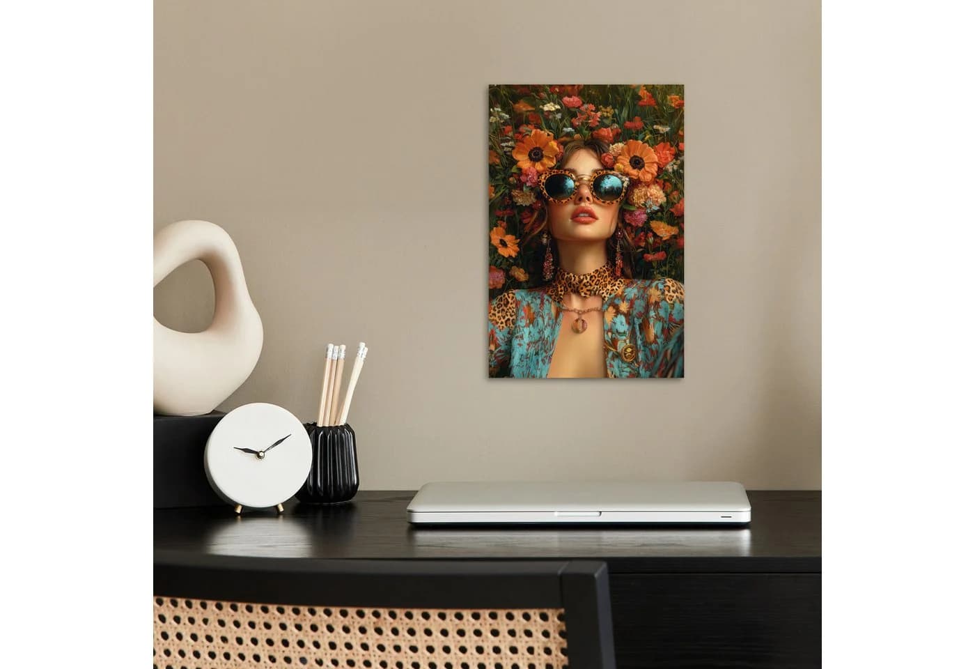 MuchoWow Poster Frau Blumen Modern Bunt
