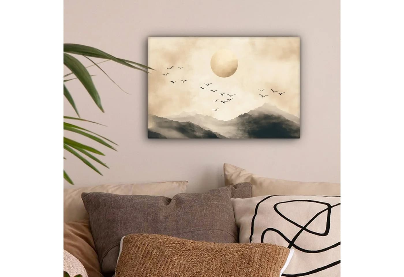 OneMillionCanvasses® Leinwandbild Landschaft Japandi Vogel Fotodruck 30x20 cm