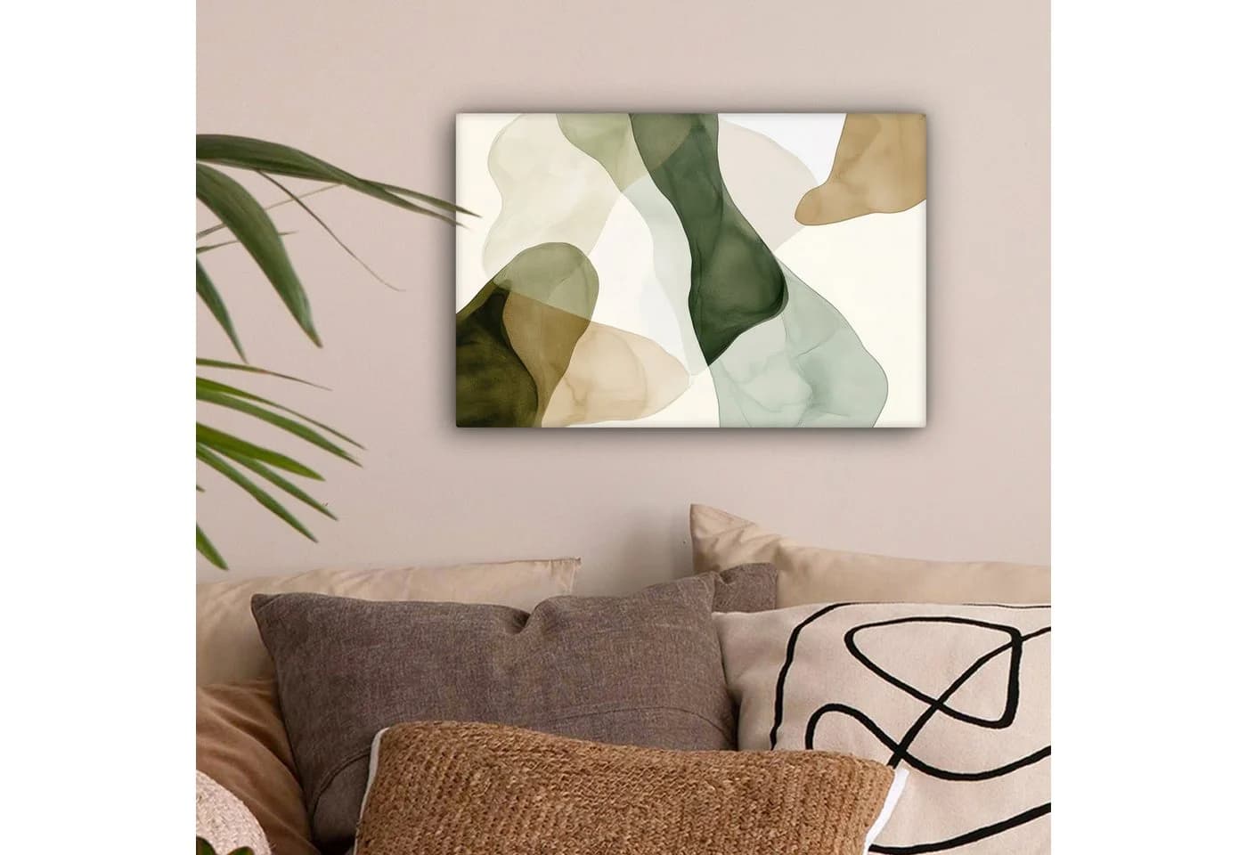 OneMillionCanvasses® Leinwandbild Japandi Abstrakt Grün Beige