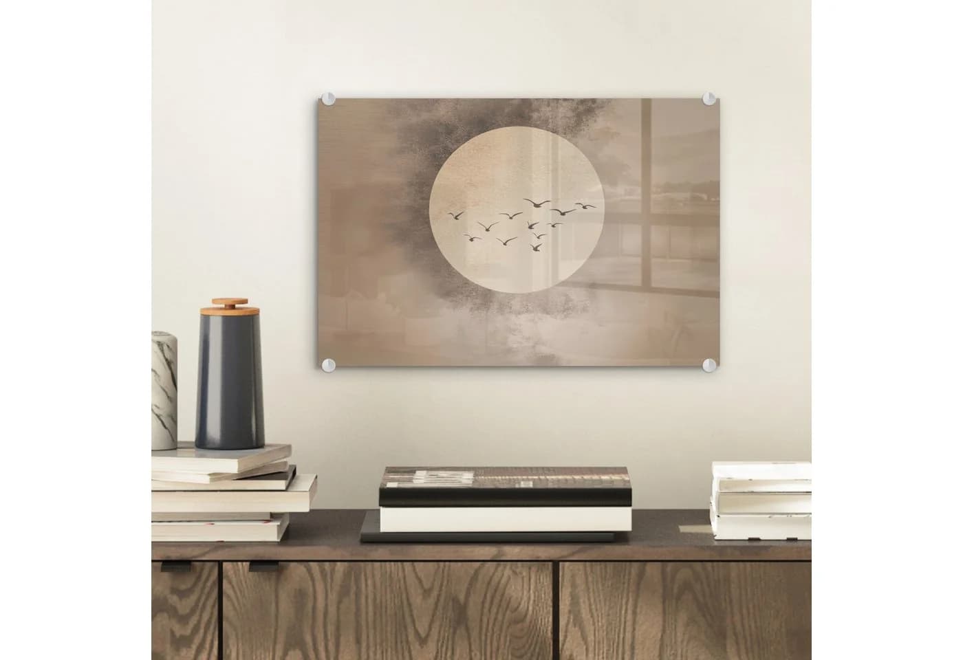 MuchoWow Acrylglasbild Vogel Beige Japandi Stil