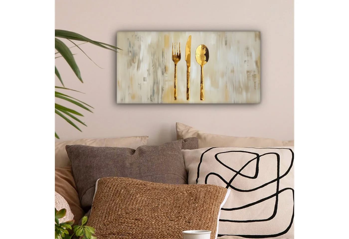 OneMillionCanvasses® Leinwandbild Panorama Gold Besteck 40x20 cm