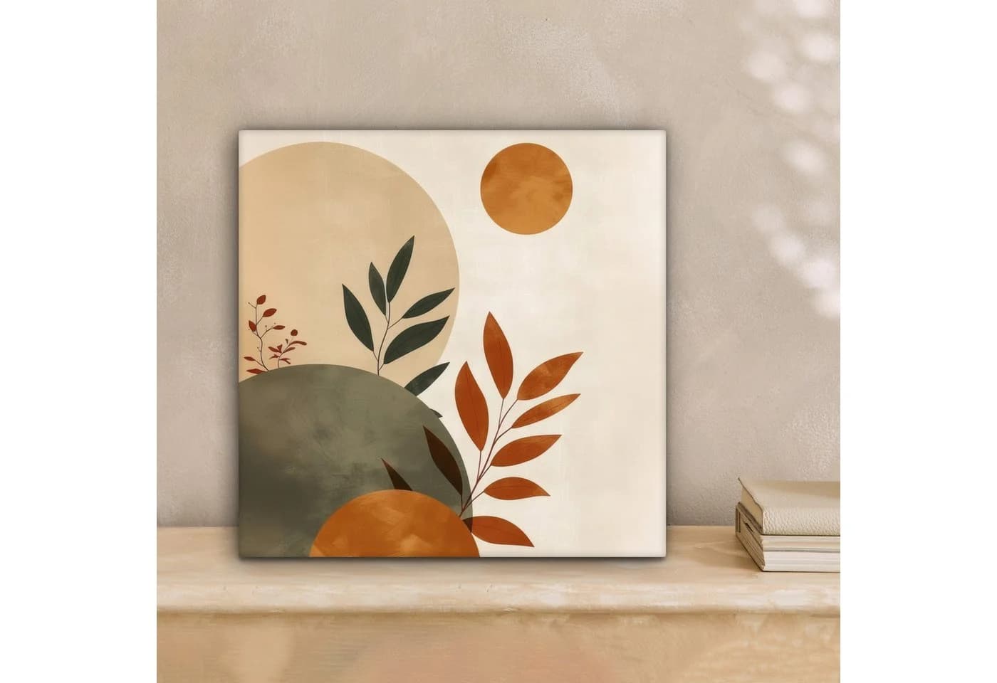 OneMillionCanvasses® Leinwandbild Rund Blätter Beige 20x20 cm