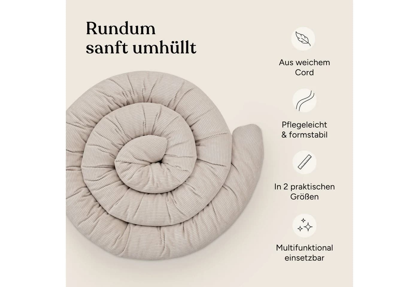 Ehrenkind Bettschlange Cord Hellgrau Bio-Baumwolle