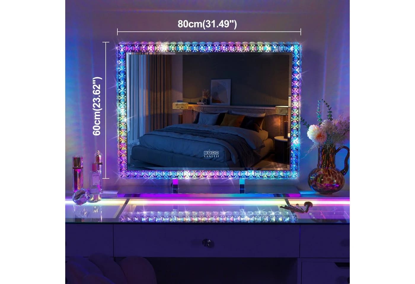 FENCHILIN Schminkspiegel mit LED-Licht und Strasssteinen