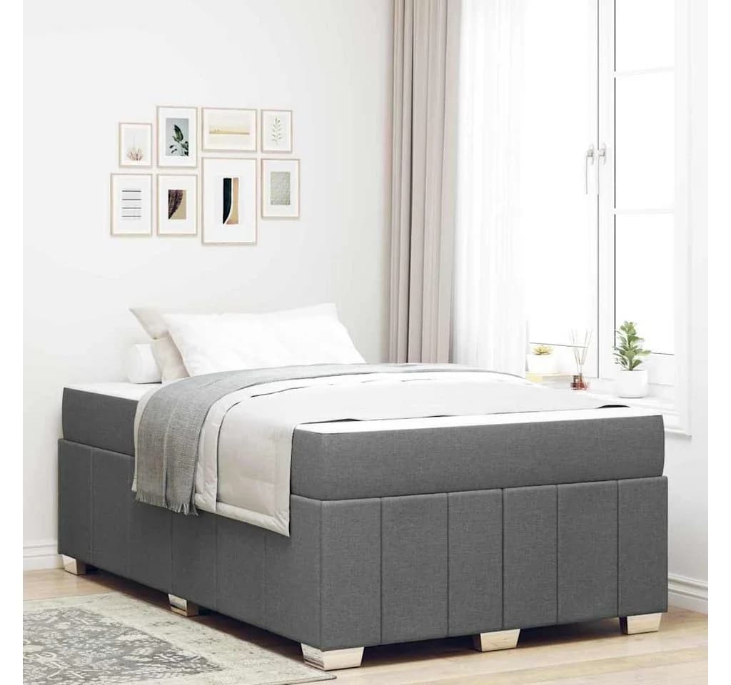 vidaXL Boxspringbett mit Matratze Dunkelgrau Stoff
