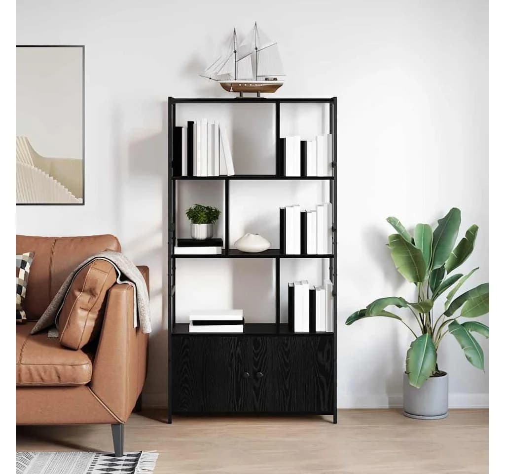 vidaXL Bücherregal Schwarz Eichen-Optik