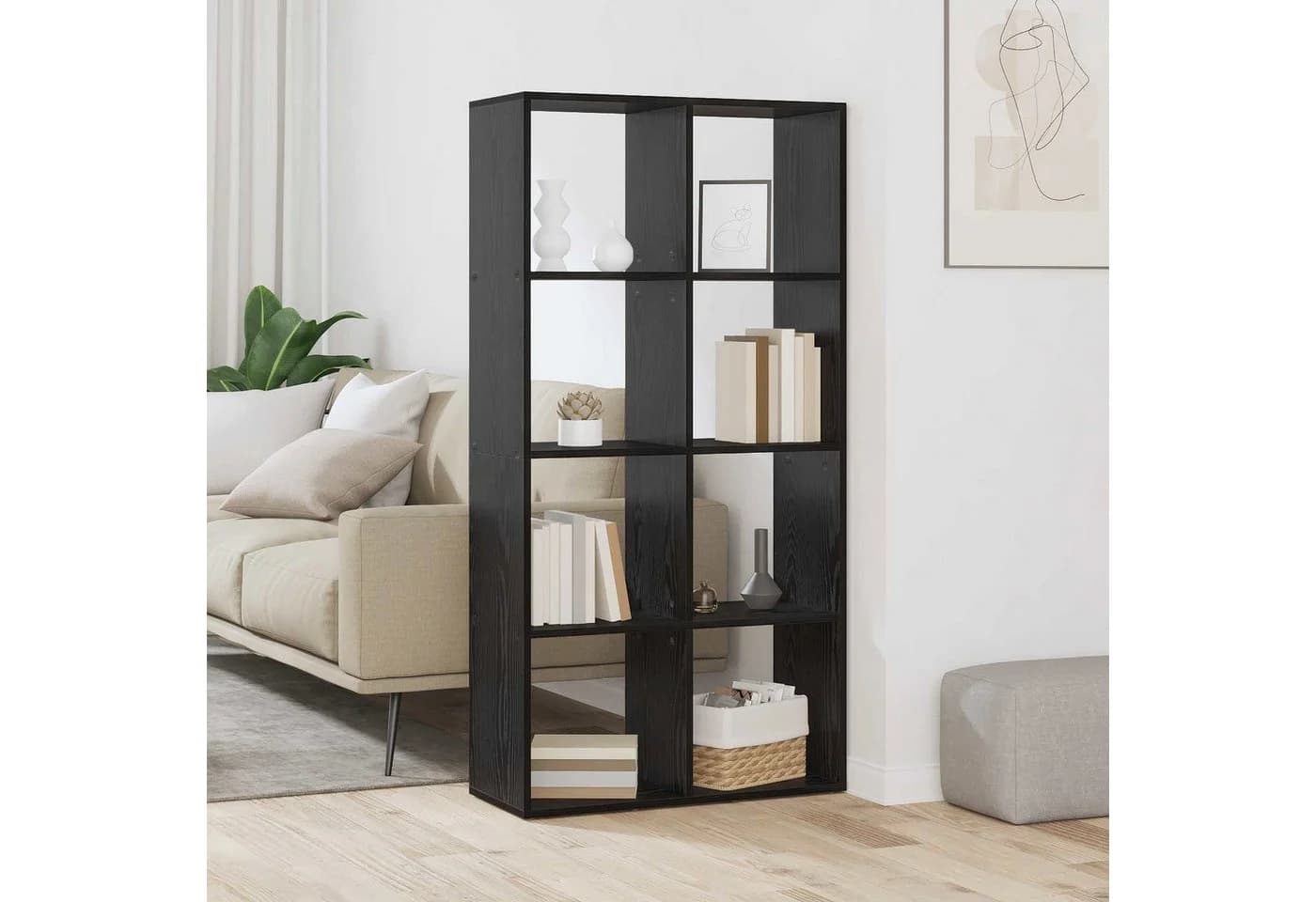 vidaXL Bücherregal 8 Ebenen Schwarz Eichen-Optik Holzwerkstoff