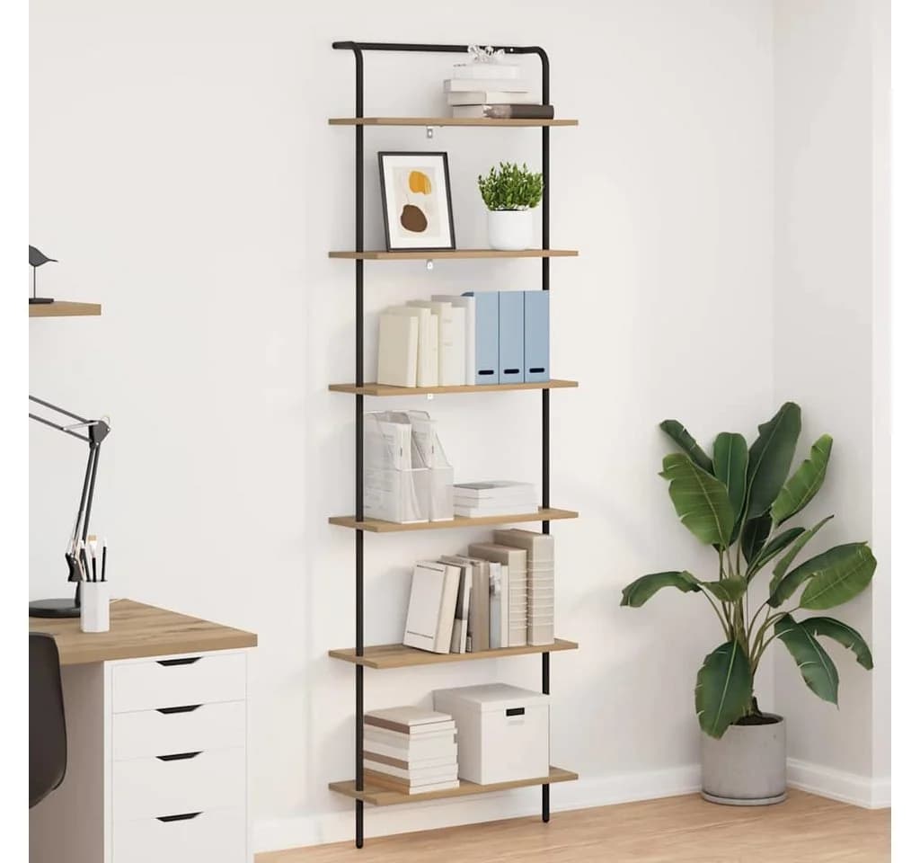 vidaXL Bücherregal Artisan-Eiche Schwarz Stahl 6 Regale Modern