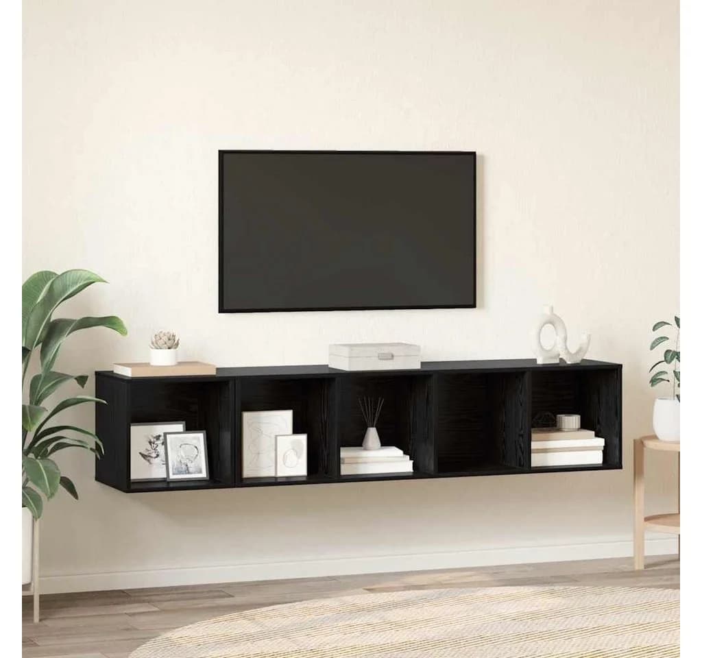vidaXL TV-Schrank Set 2-tlg. Schwarz Eichen-Optik Wandmontage