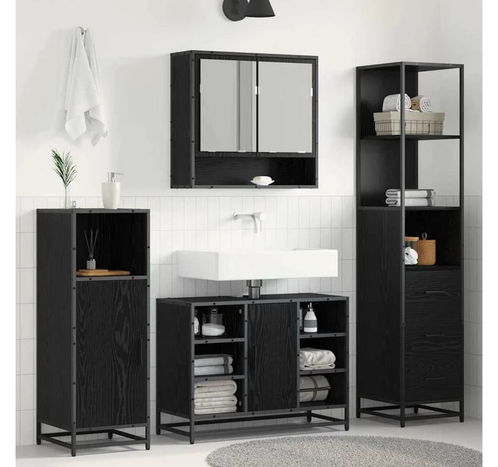 vidaXL Badezimmer-Set Schwarz Eichen-Optik 3 Schubladen
