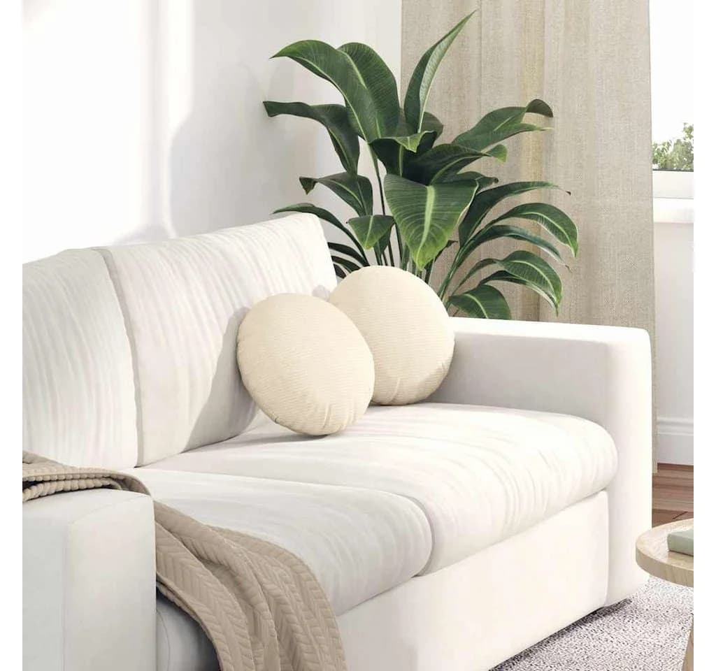 vidaXL Sitzkissen 2er Set Creme Cordstoff Rund Ø30 cm