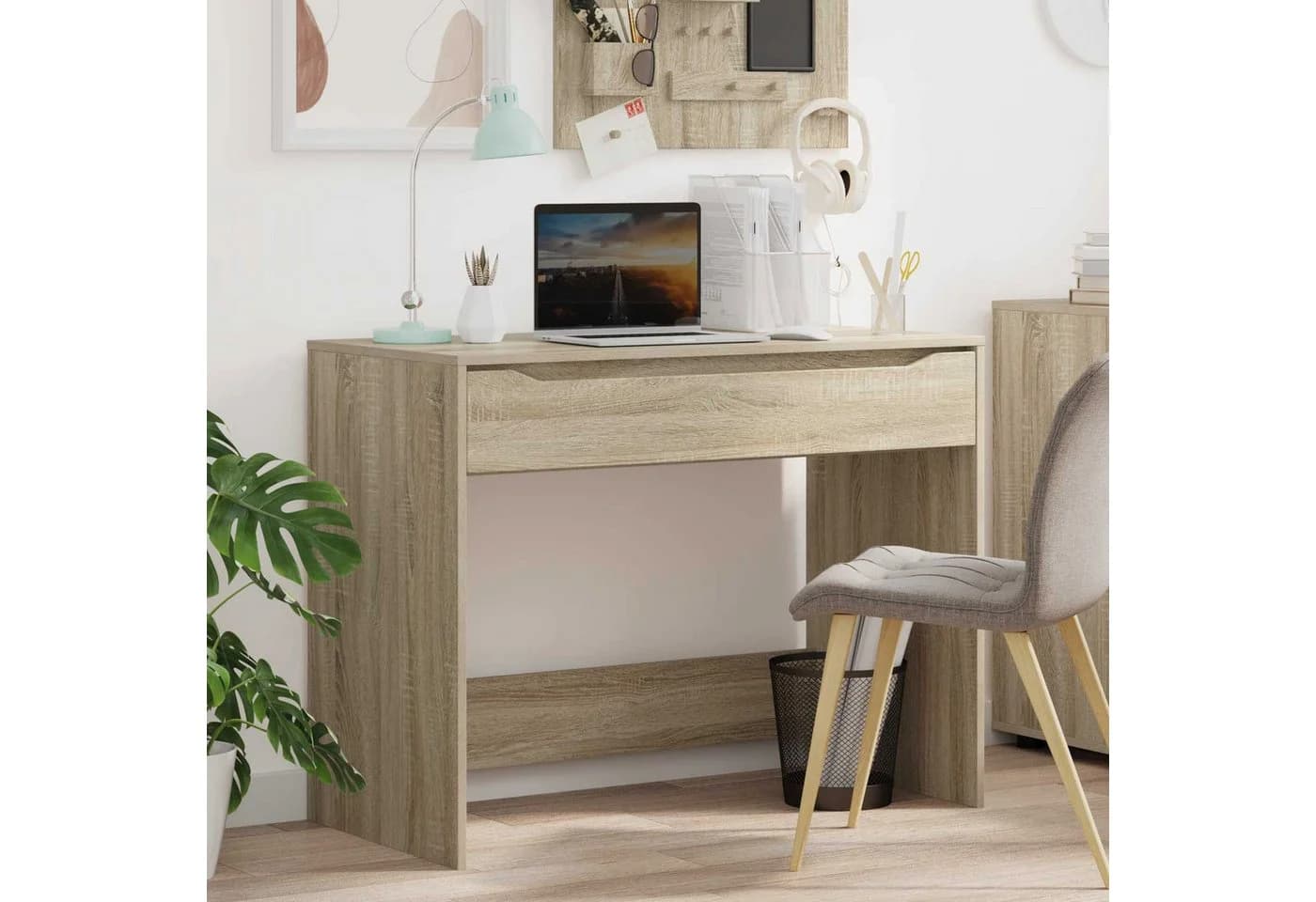 vidaXL Schreibtisch Sonoma-Eiche Holzwerkstoff mit Schublade
