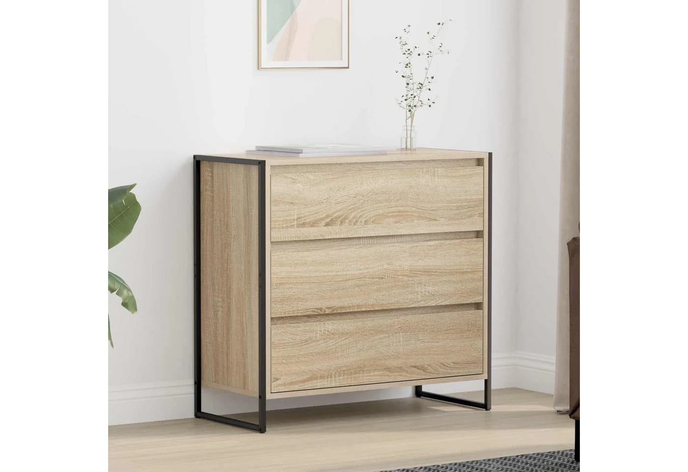 vidaXL Sideboard Sonoma 3 Schubladen Holzwerkstoff Stahlbeine