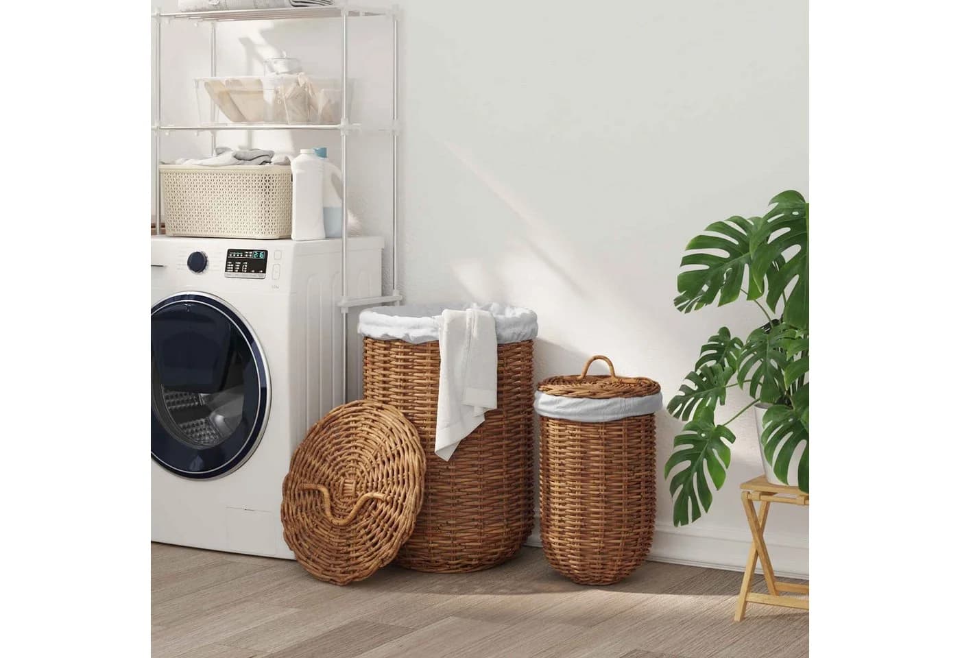 vidaXL Wäschekorb-Set 2 Stk. Kubu-Rattan mit Deckel Naturbraun