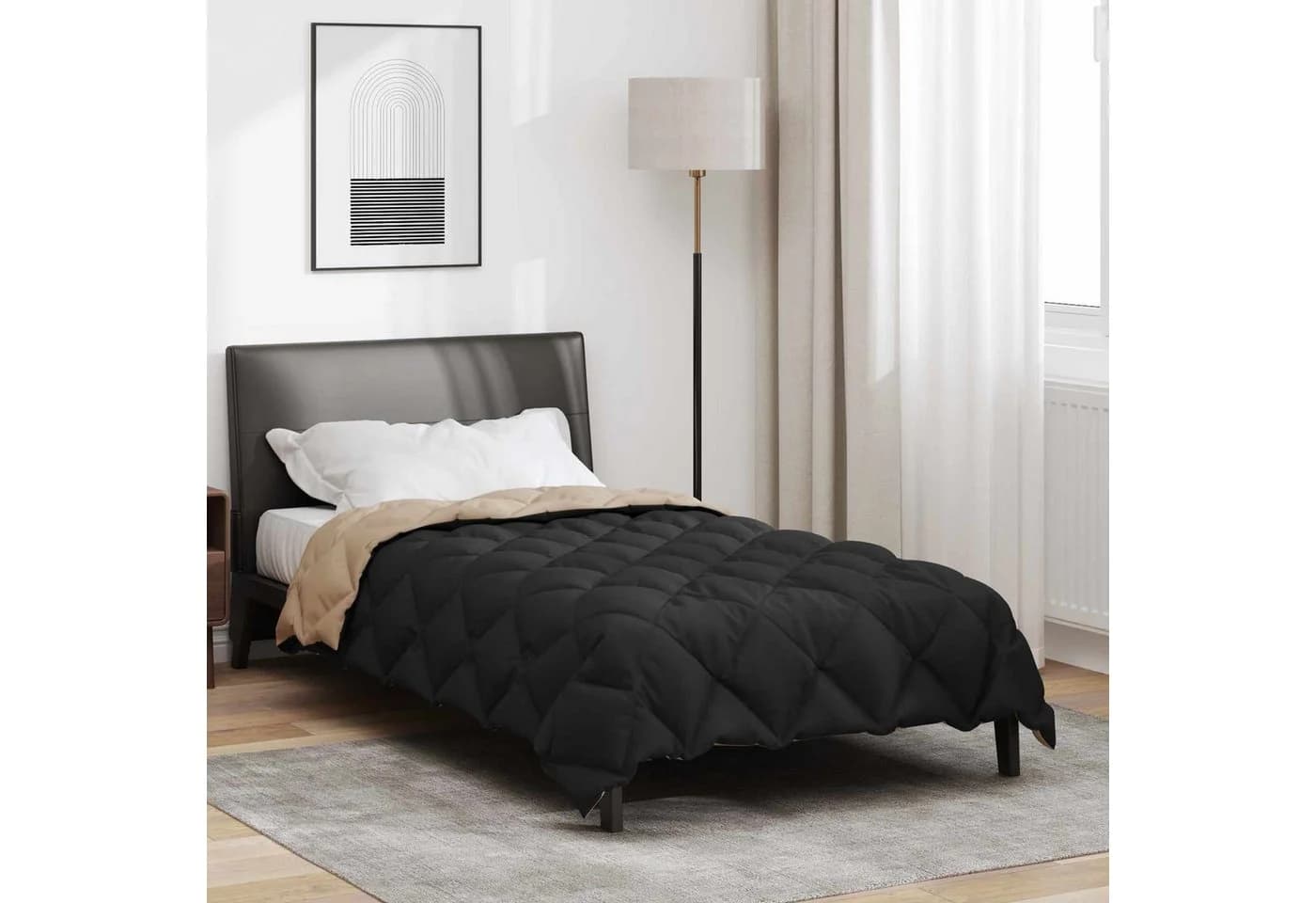 vidaXL Winterbettdecke Schwarz/Taupe Mikrofaser