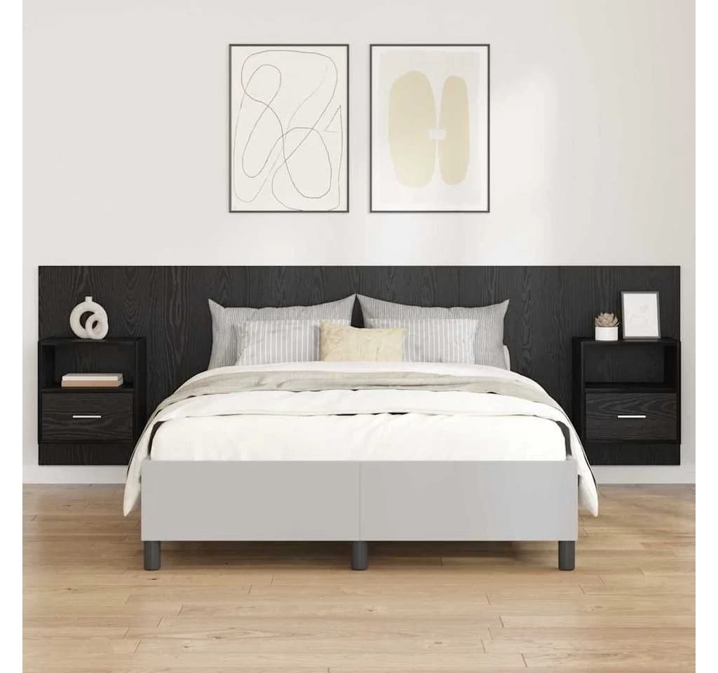 vidaXL Bettkopfteil mit Schrank 3-tlg. Schwarz Eichen-Optik Holzwerkstoff