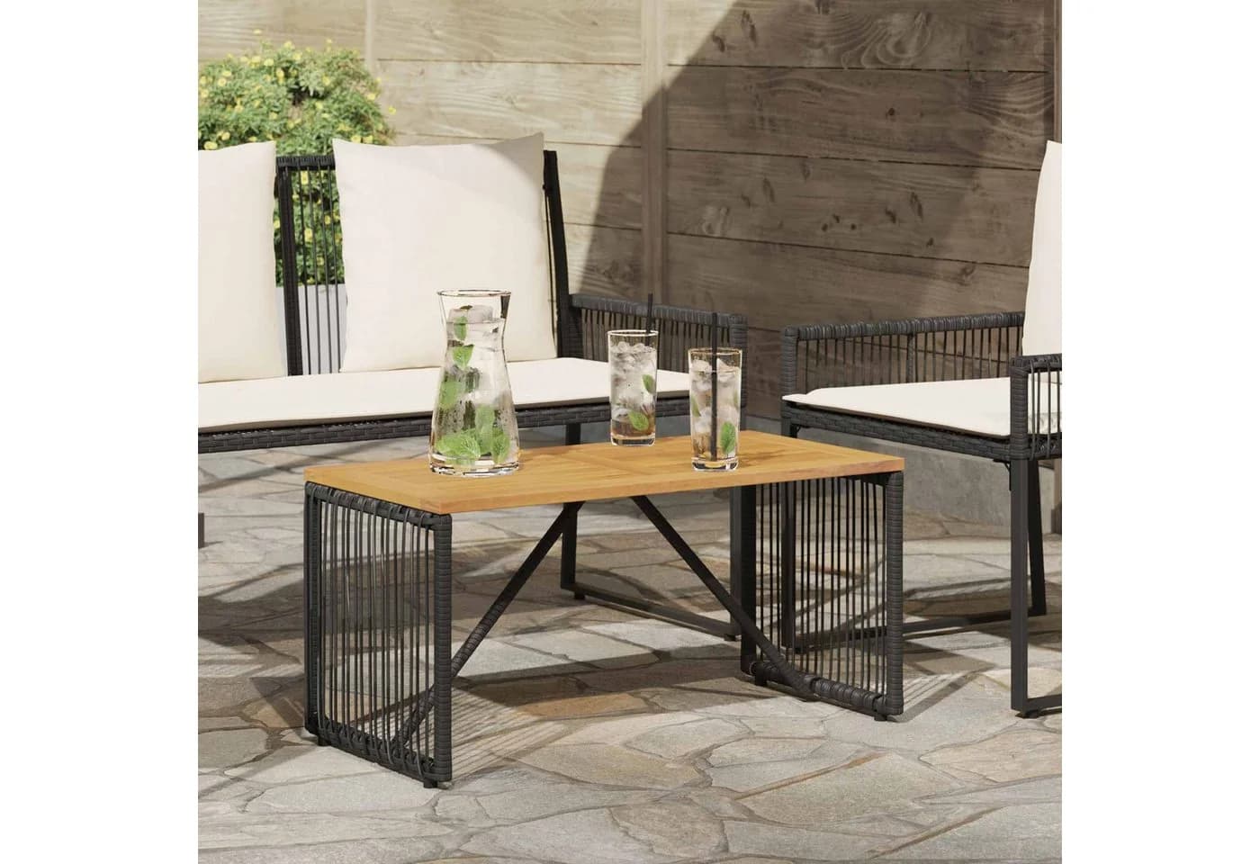 vidaXL Gartentisch Poly-Rattan Schwarz Braun Outdoor