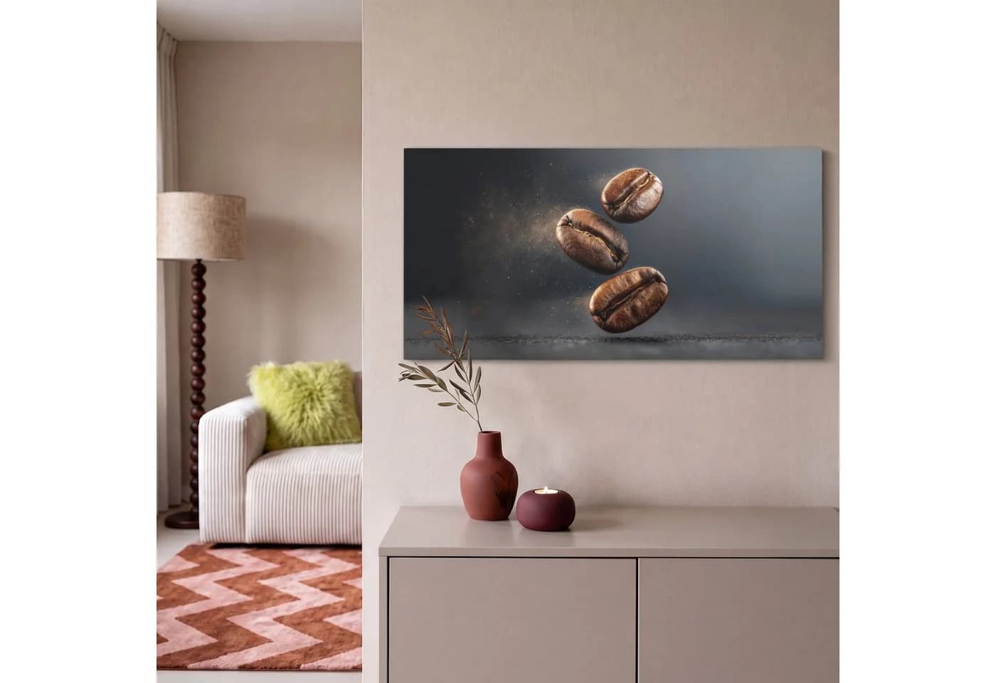 OneMillionCanvasses® Leinwandbild Panorama Kaffeebohnen Grau