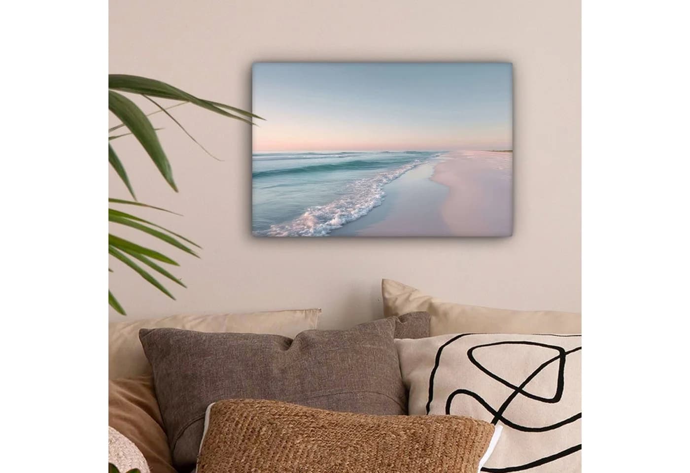 OneMillionCanvasses® Leinwandbild Küstenlinie Pastell Blau/Rosa 30x20 cm