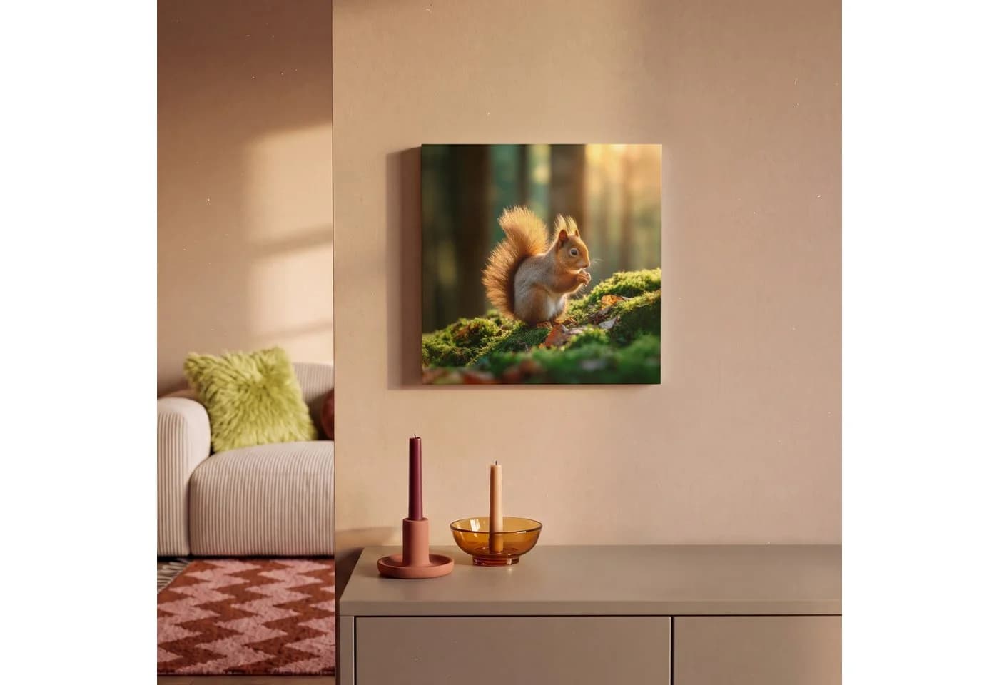 OneMillionCanvasses® Leinwandbild Eichhörnchen - Nuss - Gras, Fotodruck 20x20 cm