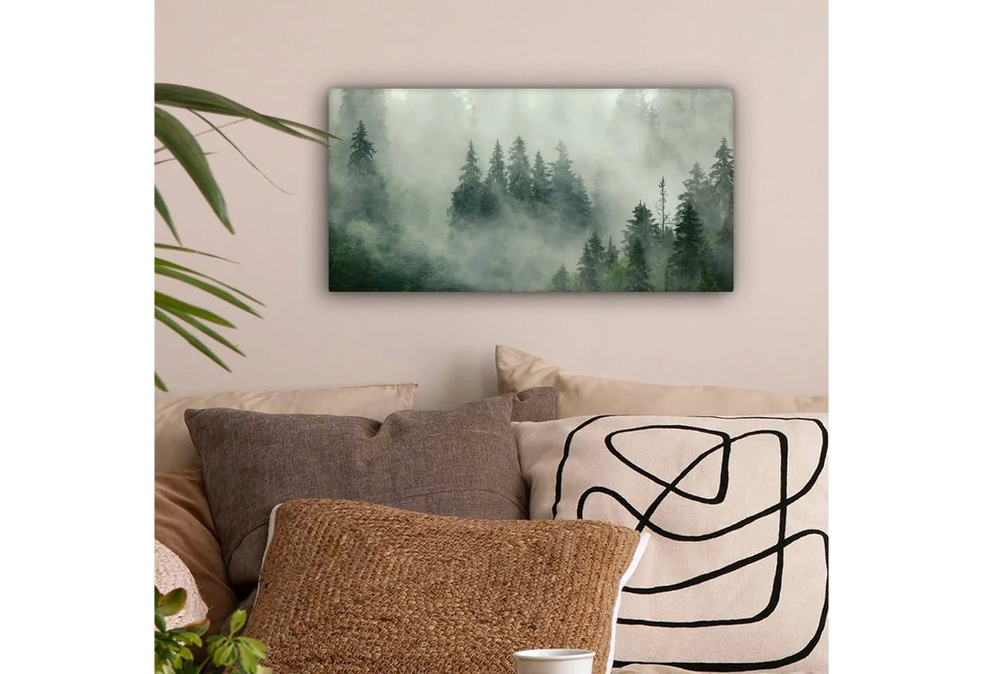 OneMillonCanvasses® Leinwandbild Panorama Wald Nebel 40x20 cm
