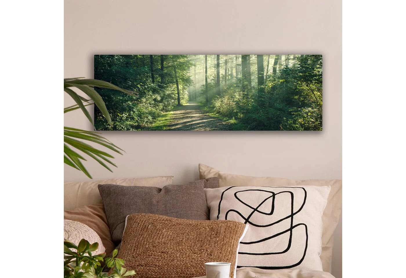 OneMillionCanvasses® Leinwandbild Panorama Wald - Weg - Sonne - Bäume - Grün - Natur