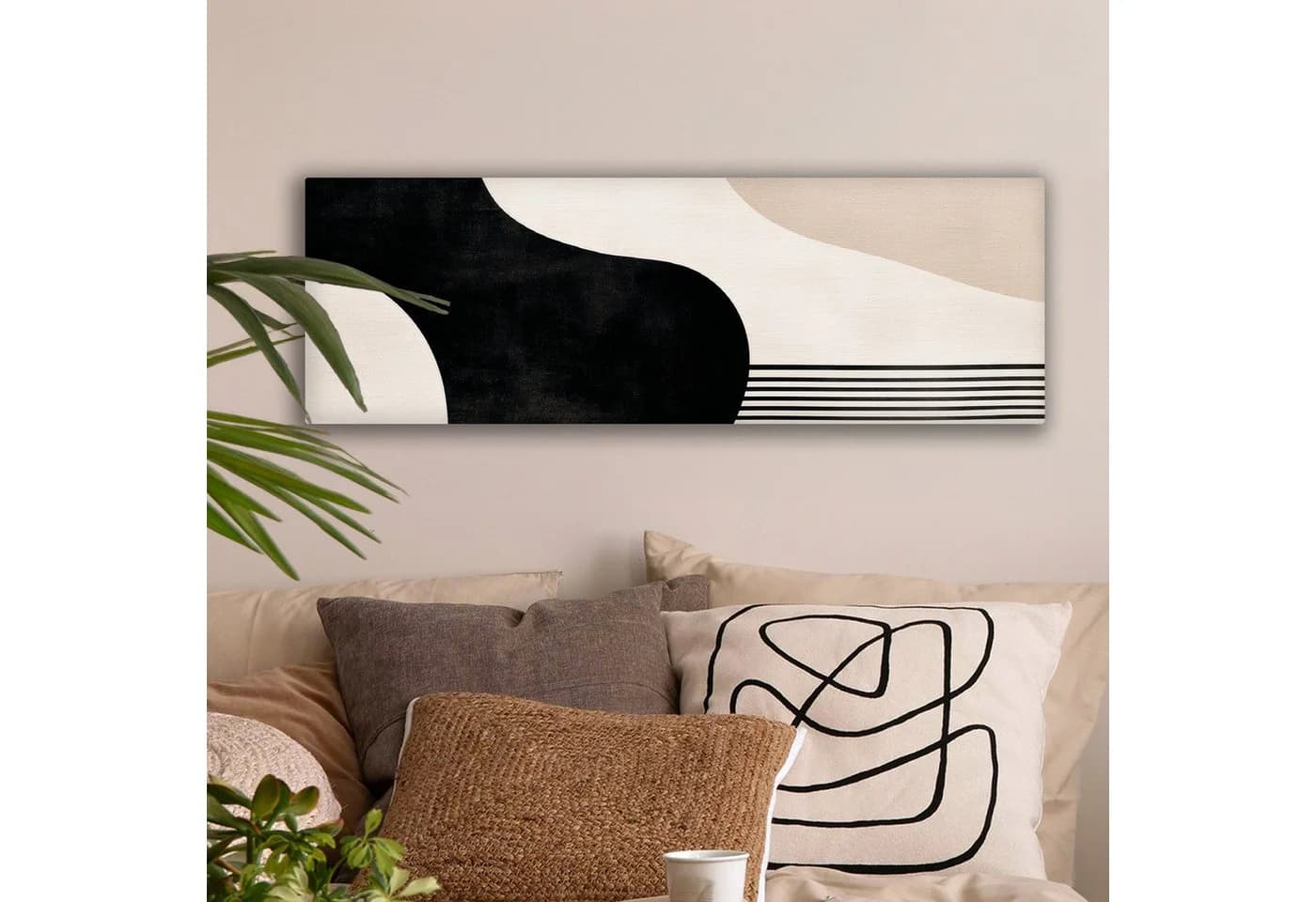 OneMillionCanvasses Leinwandbild Abstrakt Japandi Schwarz Beige Modern