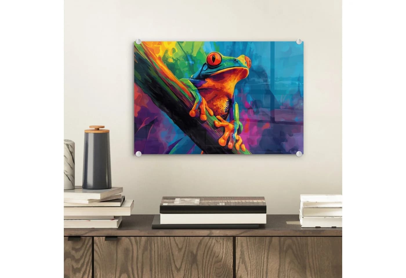 MuchoWow Acrylglasbild Frosch Bunt