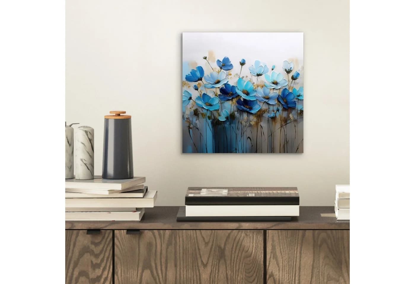 MuchoWow Metallbild Blumen Blau 20x20 cm