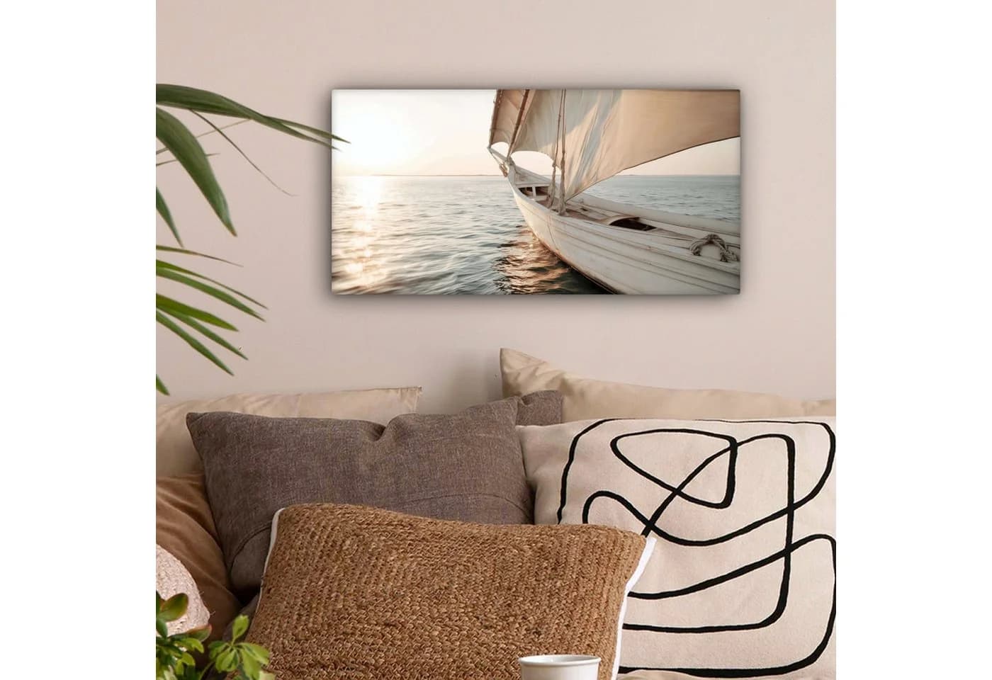 OneMillionCanvasses® Leinwandbild Panorama Segelboot - Meer - Beige - Sonne