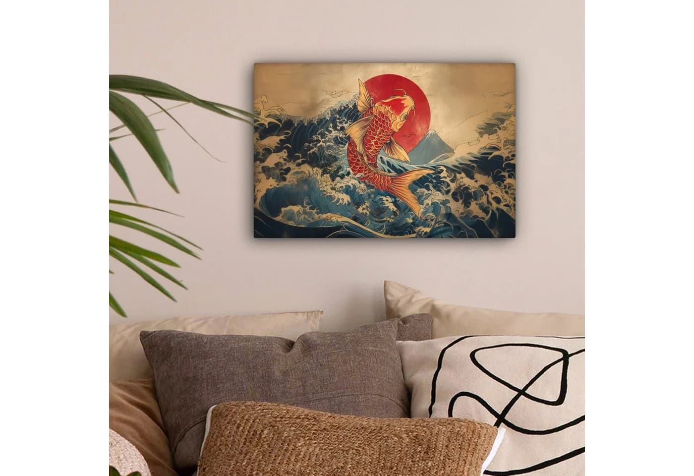 OneMillionCanvasses® Leinwandbild Koi - Meer - Wellen - Sonne 30x20 cm